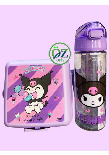 Lisanslı Kuromi Tritan Matara 500 ml ve 2 Katlı Beslenme Kabı Yemek 2'li Set