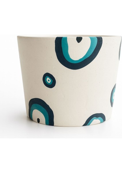 El Yapımı Seramik Saksı – Nazar Boncuğu Desenli, Tabağıyla Birlikte fiyatları