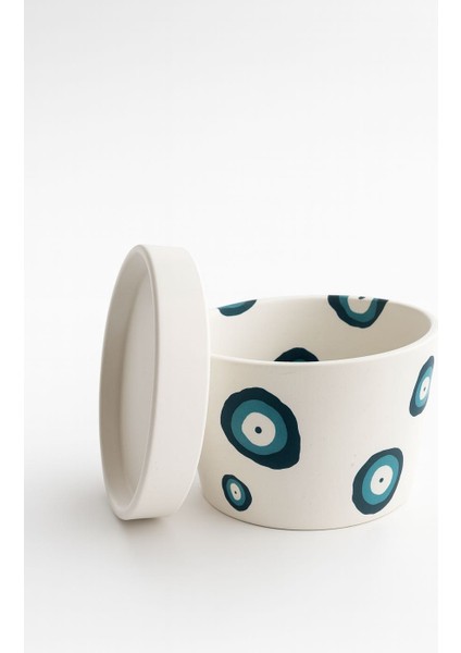 El Yapımı Seramik Saksı – Nazar Boncuğu Desenli, Tabağıyla Birlikte modelleri