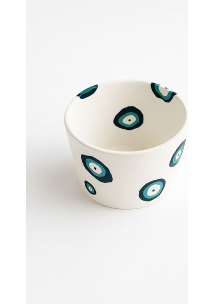 El Yapımı Seramik Saksı – Nazar Boncuğu Desenli, Tabağıyla Birlikte fırsatları