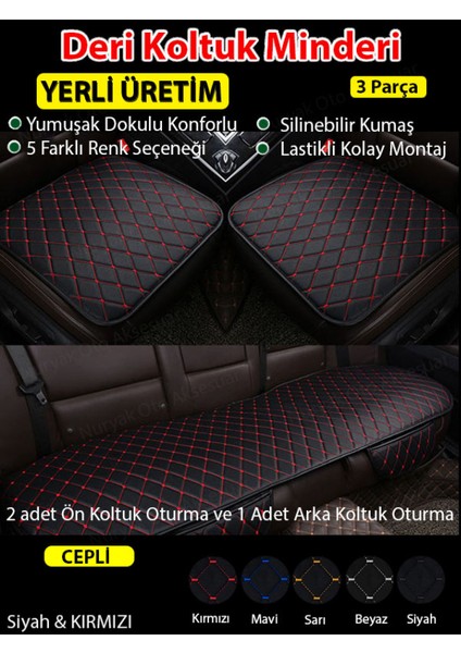 Fiat Panda Uyumlu Üç Parça Koltuk Için Siyah Deri Kırmızı Dikiş Koltuk Minderi