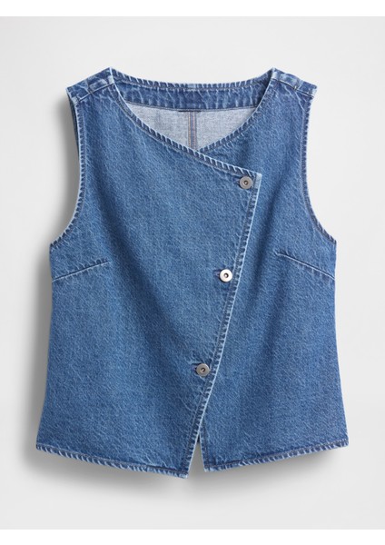 Kadın Mavi Denim Asimetrik Yelek fiyatları