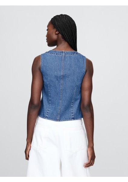 Kadın Mavi Denim Asimetrik Yelek fırsatları