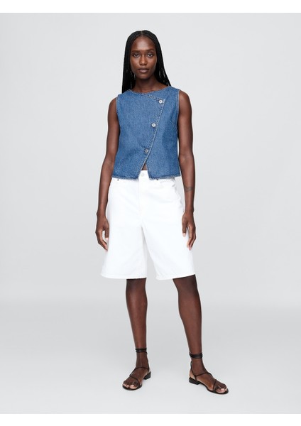 Kadın Mavi Denim Asimetrik Yelek indirimleri