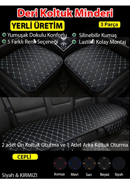 Fiat Punto Uyumlu Üç Parça Koltuk Için Siyah Deri Beyaz Dikiş Koltuk Minderi