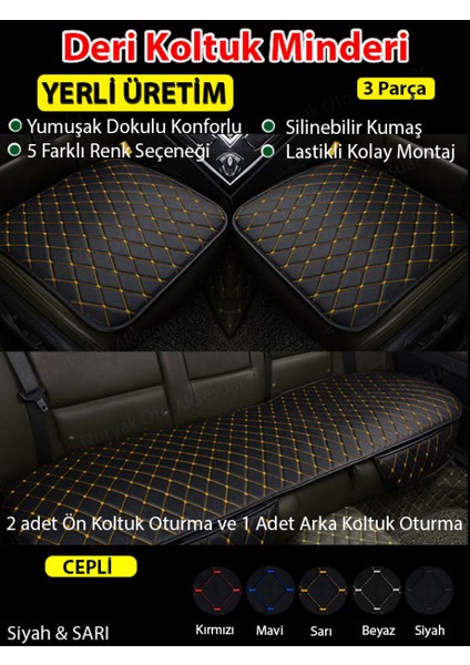 Honda Jazz Uyumlu Üç Parça Koltuk Için Siyah Deri Sarı Dikiş Koltuk Minderi
