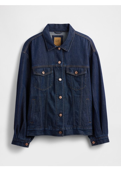 Kadın Koyu Mavi Ultrasoft Oversized Balon Kol Icon Denim Ceket fiyatları