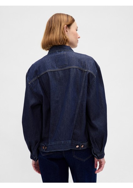 Kadın Koyu Mavi Ultrasoft Oversized Balon Kol Icon Denim Ceket fırsatları