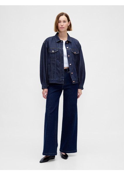 Kadın Koyu Mavi Ultrasoft Oversized Balon Kol Icon Denim Ceket indirimleri