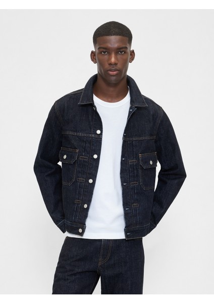 Erkek Koyu Mavi Heavyweight Denim Ceket
