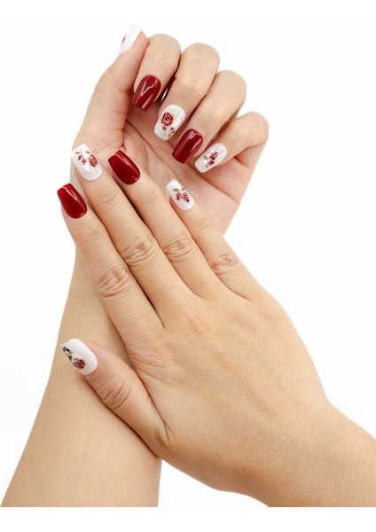 10'lu Kırmızı Orta Balerin TT0901 Tekrar Kullanılabilir El Yapımı Protez Takma Tırnak - Kırmızı-M