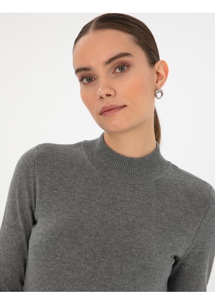Kadın Gri Melanj Slim Fit Basic Kazak 50315768-VR086 fiyatları