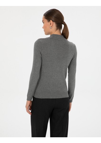 Kadın Gri Melanj Slim Fit Basic Kazak 50315768-VR086 indirimleri
