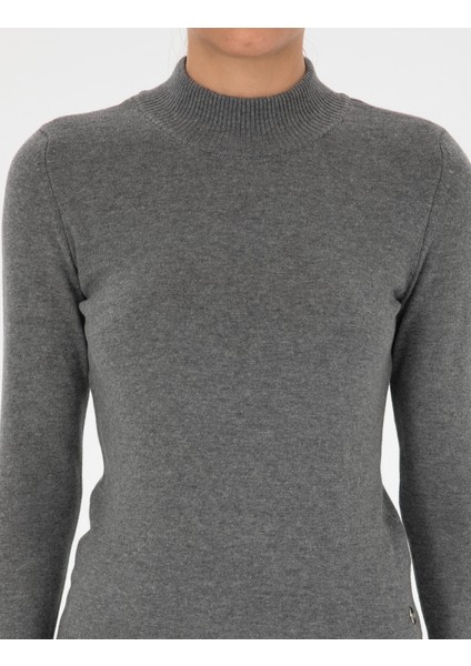 Kadın Gri Melanj Slim Fit Basic Kazak 50315768-VR086