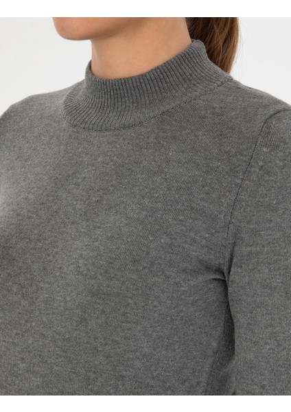 Kadın Gri Melanj Slim Fit Basic Kazak 50315768-VR086