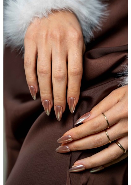 10'lu Pembe Uzun Badem TT0686 Tekrar Kullanılabilir El Yapımı Protez Takma Tırnak - Ten Rengi-Pembe-S