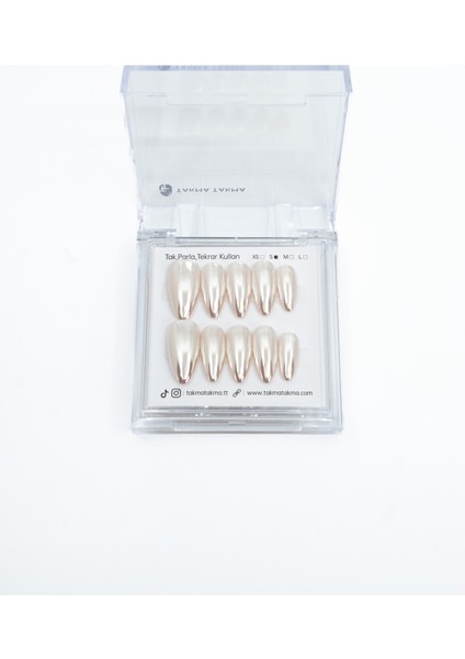 10'lu Pembe Uzun Badem TT0686 Tekrar Kullanılabilir El Yapımı Protez Takma Tırnak - Ten Rengi-Pembe-S