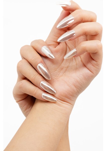 10'lu Pembe Uzun Badem TT0686 Tekrar Kullanılabilir El Yapımı Protez Takma Tırnak - Ten Rengi-Pembe-S