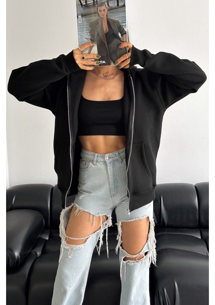 Unisex Fermuarlı Kapüşonlu Sweatshirt – Günlük Sokak Stili