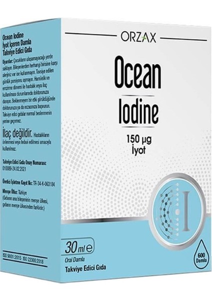 Orzax Ocean Iodine 150 ?g Iyot Takviye Edici Gıda 30 ml