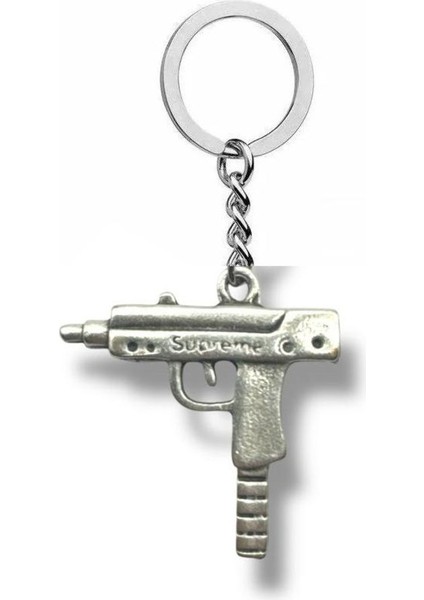 Uzi Silah Figürlü Anahtarlık – Gümüş Renk Taktik Tarz Unisex Metal Aksesuar