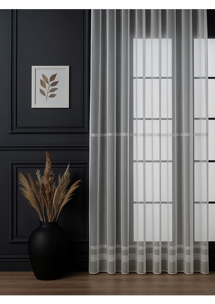 Şerit Desenli Panama Keteni - Gri - Pileli Dikim 1x2,5 Pile - G7874