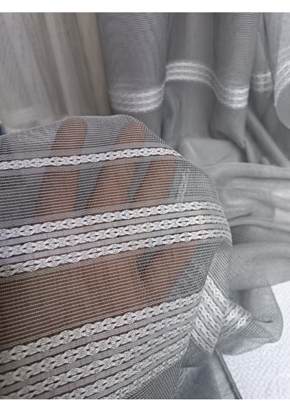 Şerit Desenli Panama Keteni - Gri - Pileli Dikim 1x2,5 Pile - G7874 fırsatları