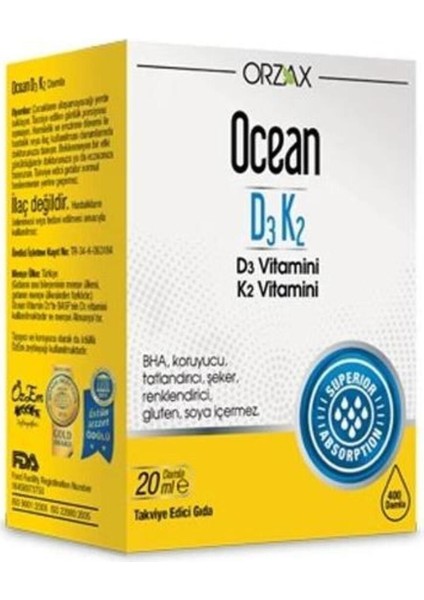 Orzax Ocean D3K2 Vitamin Damla 20 ml