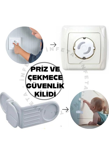 4'lü Çocuk Bebek Çekmece Dolap Güvenlik Kilidi ve 6'lı Koruyucu Priz Kapağı,priz Kapatıcı Seti