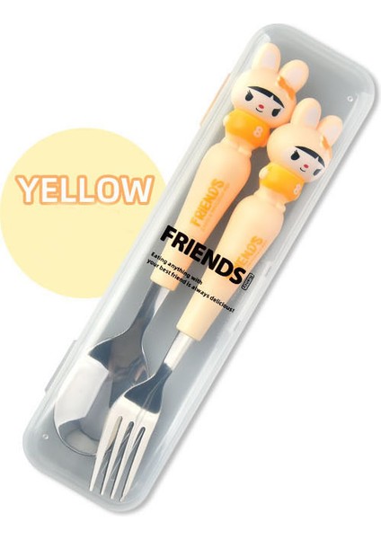 Sarı Renk Kedi Figürlü Premium Çocuk Bpa Free Paslanmaz Çelik Uçlu Çatal-Kaşık Set 24+ Ay fiyatları