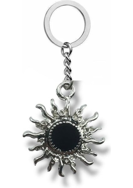 Siyah Taşlı Güneş Figürlü Unisex Anahtarlık | Metal | Modern ve Şık Tasarım