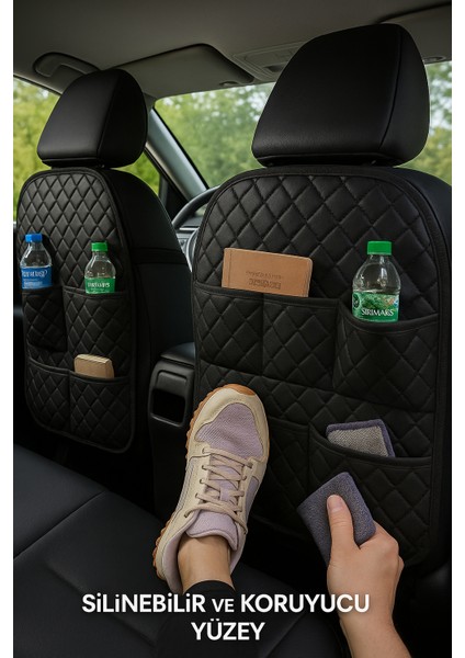Volkswagen New Beetle Uyumlu 2 Adet Koltuk Arkası Siyah Deri Organizer