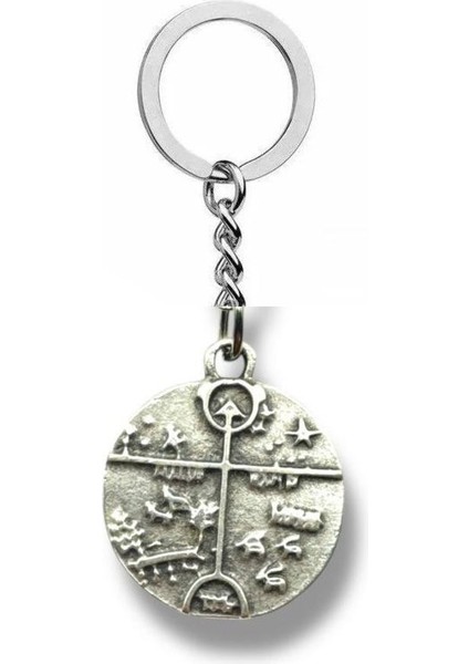 Had Safha Kam – Şaman Davulu Figürlü Anahtarlık – Gümüş Renk Spiritüel Metal Aksesuar