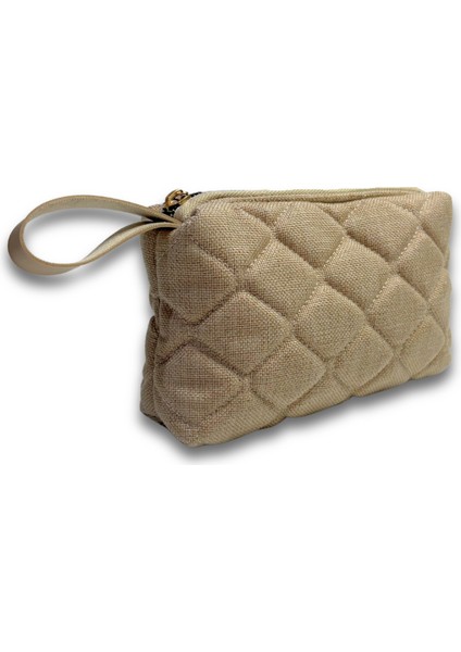 Kapitone Desenli Kadın Makyaj Çantası - Seyahat, Fermuarlı, Özel Keten Kumaş Organizer modelleri