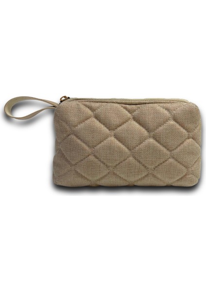 Kapitone Desenli Kadın Makyaj Çantası - Seyahat, Fermuarlı, Özel Keten Kumaş Organizer fırsatları