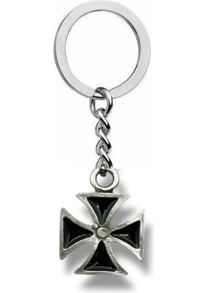 Siyah Kare Haç Figürlü Metal Anahtarlık – Unisex Gotik & Alternatif Aksesuar