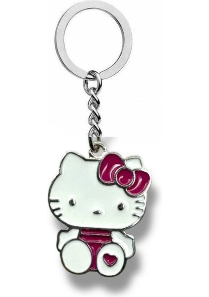 Hello Kitty Ayakta Kalp Figürlü Anahtarlık – Sevimli Metal Aksesuar