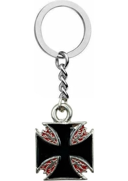 Siyah Kare Detaylı Haç Figürlü Metal Anahtarlık – Unisex Gotik & Vintage Aksesuar