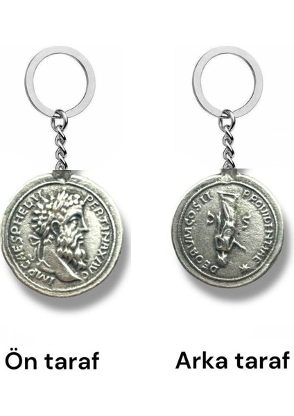 Marcus Aurelius ve Sezar Figürlü Roma Para (Sikke) Anahtarlık – Çift Taraflı – 1 Adet – Aksesuar