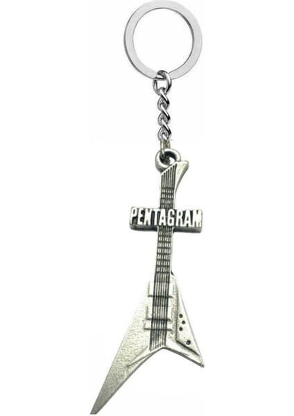 Pentagram Temalı Elektro Gitar Anahtarlık –unisex - Metal Rock Aksesuar