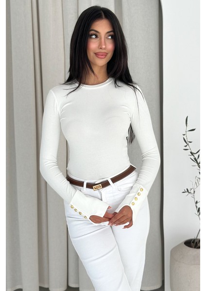 Kadın Bordo Uzun Kollu Bluz – Altın Düğme Detaylı Şık Tasarım