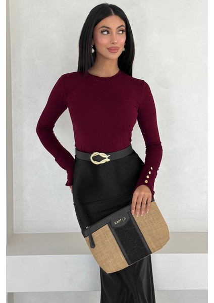 Kadın Bordo Uzun Kollu Bluz – Altın Düğme Detaylı Şık Tasarım modelleri