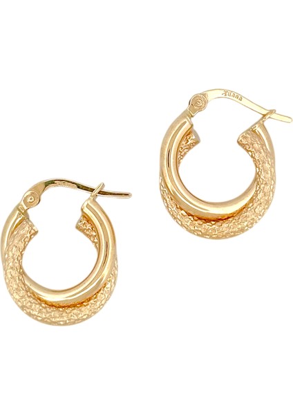 - 14 Ayar Altın Kumlu Çift Halka Yuvarlak Küpe