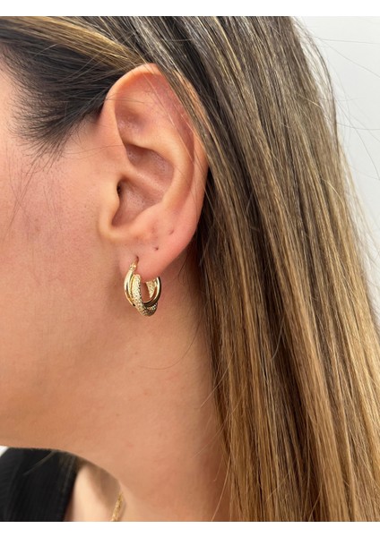 - 14 Ayar Altın Kumlu Çift Halka Yuvarlak Küpe modelleri