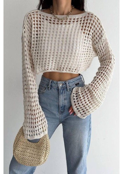 Bohem Beyaz Dantel Crop Bluz – Uzun Kollu, Bol Kesim fiyatları