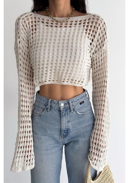 Bohem Beyaz Dantel Crop Bluz – Uzun Kollu, Bol Kesim modelleri