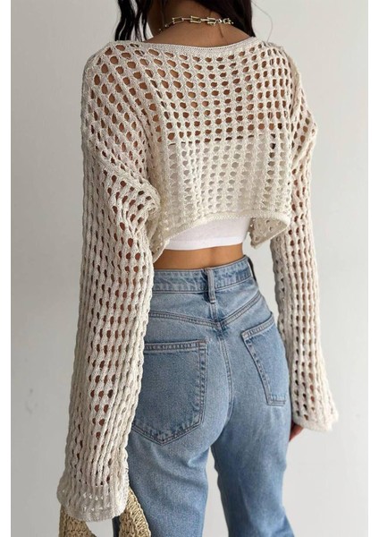 Bohem Beyaz Dantel Crop Bluz – Uzun Kollu, Bol Kesim fırsatları