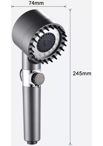 Turbo Fan Pervaneli 5 Fonksiyonlu Su Tasarruflu Duş Başlığı El Tipi Yüksek Basınçlı Duş Başlığ