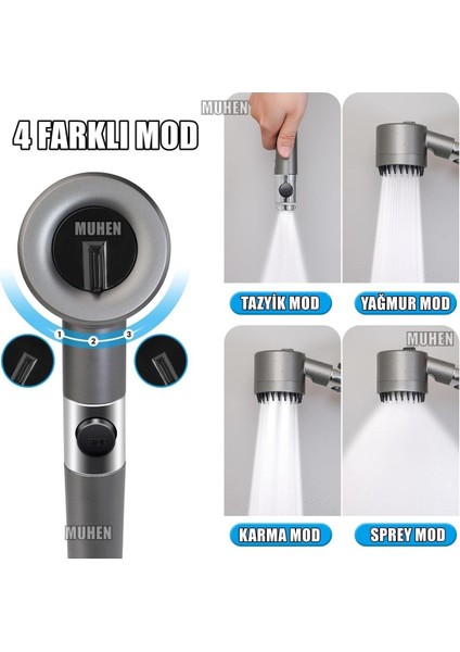 Klor ve Kireçten Arındıran Filtreli Duş Başlığı - 3 Modlu Tazyikli ve Yağmur Akışı Özellikleriyle modelleri