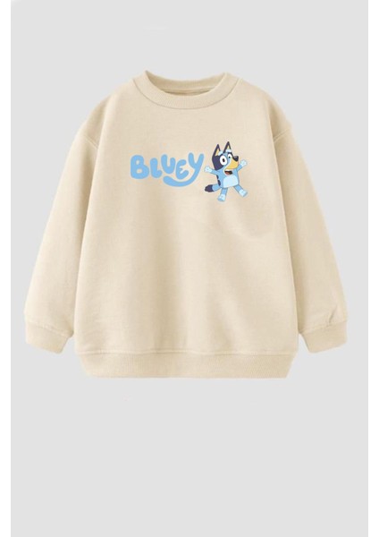 Unisex Çocuk Bluey Baskılı 3 Iplik Kumaş Pamuklu Sweatshirt